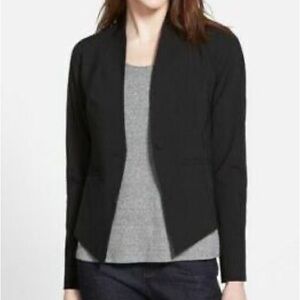 EILEEN FISHER Black wool stretch blend cropped blazer